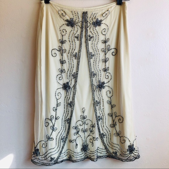 Anthropologie Dresses & Skirts - Anthropologie Odille Light Yellow/Tan Beaded Skirt